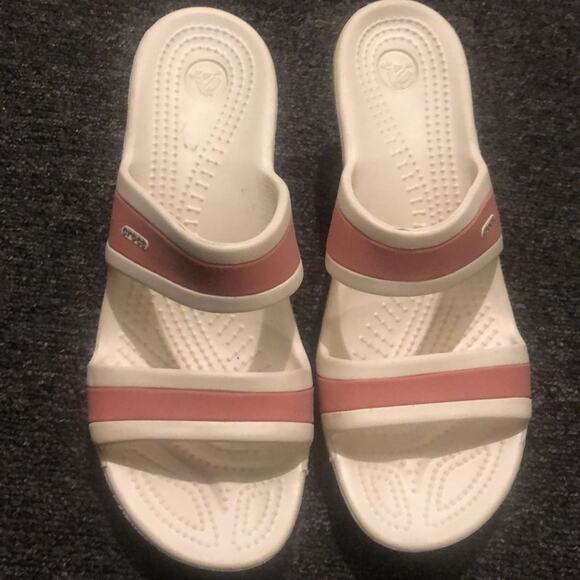 Crocs Women’s Shima Double Strap 3" Wedge Platform Sandals Size 10 White Pink - Picture 2 of 4